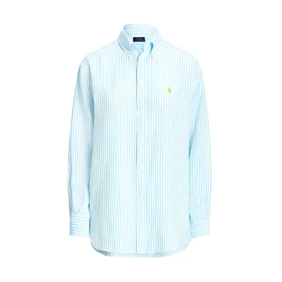 (Women) Polo Ralph Lauren SS24 Turquoise Striped Logo Embroidered Long Sleeve Shirt. WMPOSHTNDO20612-999