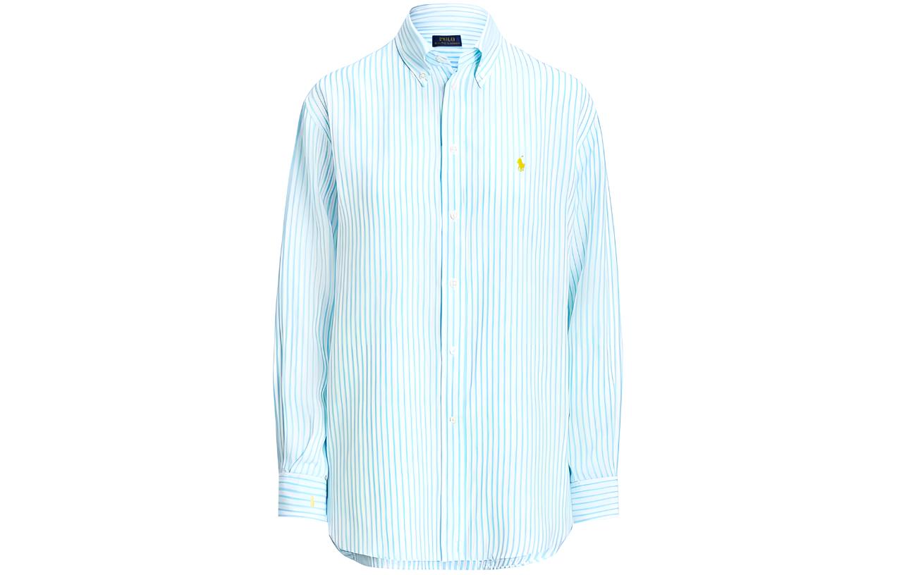 (Women) Polo Ralph Lauren SS24  Turquoise Striped Logo Embroidered Long Sleeve Shirt. WMPOSHTNDO20612-999 圖 2