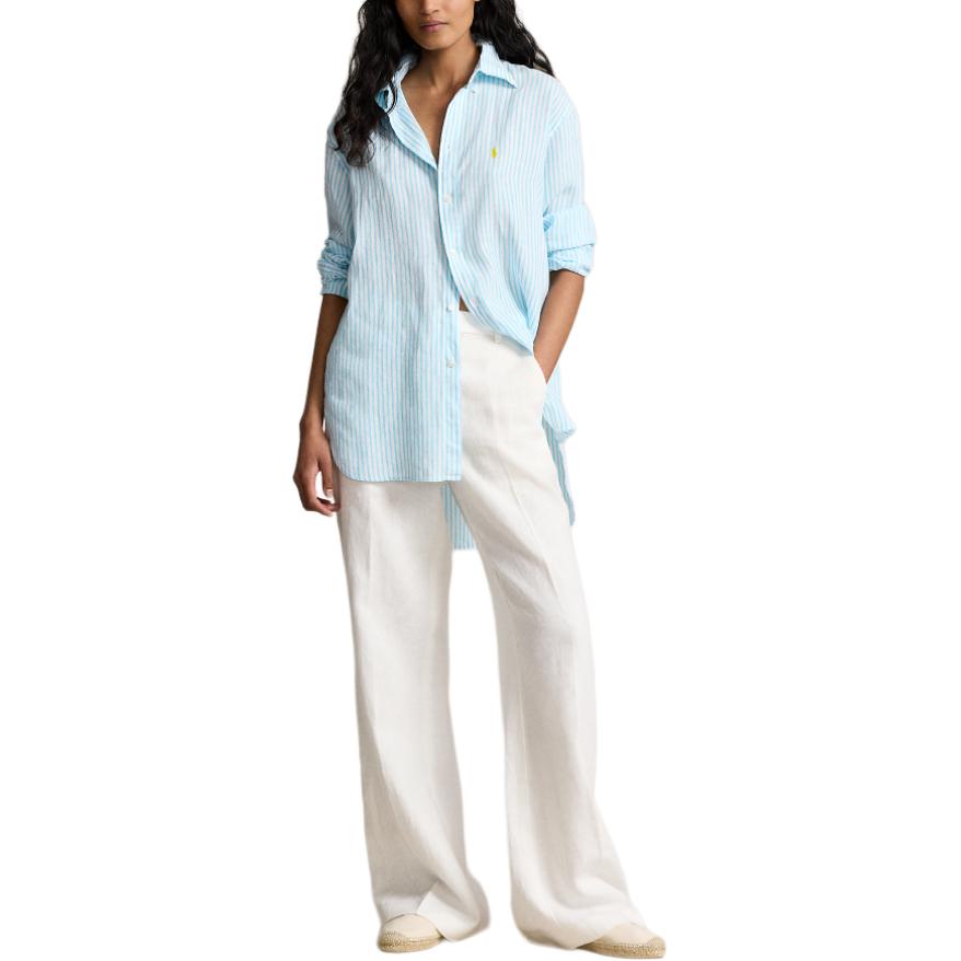 (Women) Polo Ralph Lauren SS24  Turquoise Striped Logo Embroidered Long Sleeve Shirt. WMPOSHTNDO20612-999 圖 3