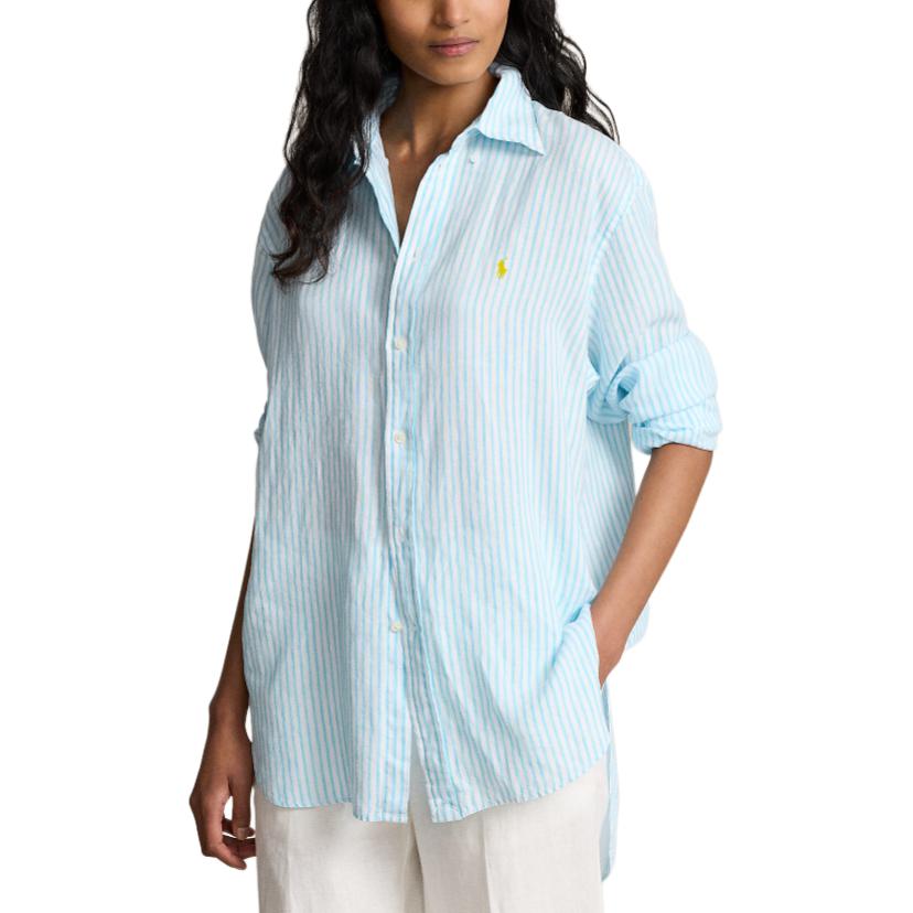 (Women) Polo Ralph Lauren SS24  Turquoise Striped Logo Embroidered Long Sleeve Shirt. WMPOSHTNDO20612-999 圖 5