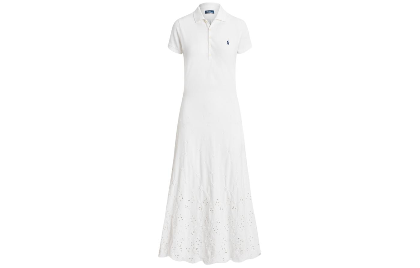 Order (W) Polo Ralph Lauren SS24 白色刺绣标志A字短袖连衣裙 WMPODRSNFA20683-100