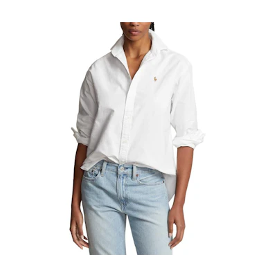 (Women) Polo Ralph Lauren SS24 White Relaxed-Fit Logo Embroidered Long Sleeve Shirt. WMPOSHTNDO20657-100