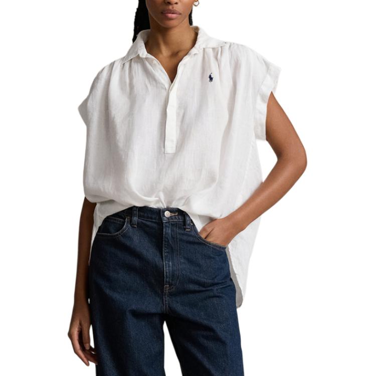 Lookbook (W) Polo Ralph Lauren SS24 Camisa Blanca Holgada de Manga Corta con Botones. WMPOSHTNDO20605-100