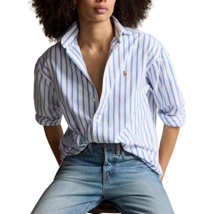 (Women) Polo Ralph Lauren SS24  White Striped Logo Embroidered Loose Shirt. WMPOSHTNDO20596-999 圖 4