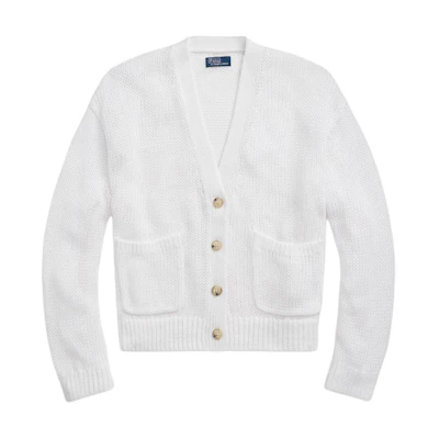 (Women) Polo Ralph Lauren SS24 White V-Neck Button-Up Loose Knit Cardigan. WMPOSWENDW20266-100