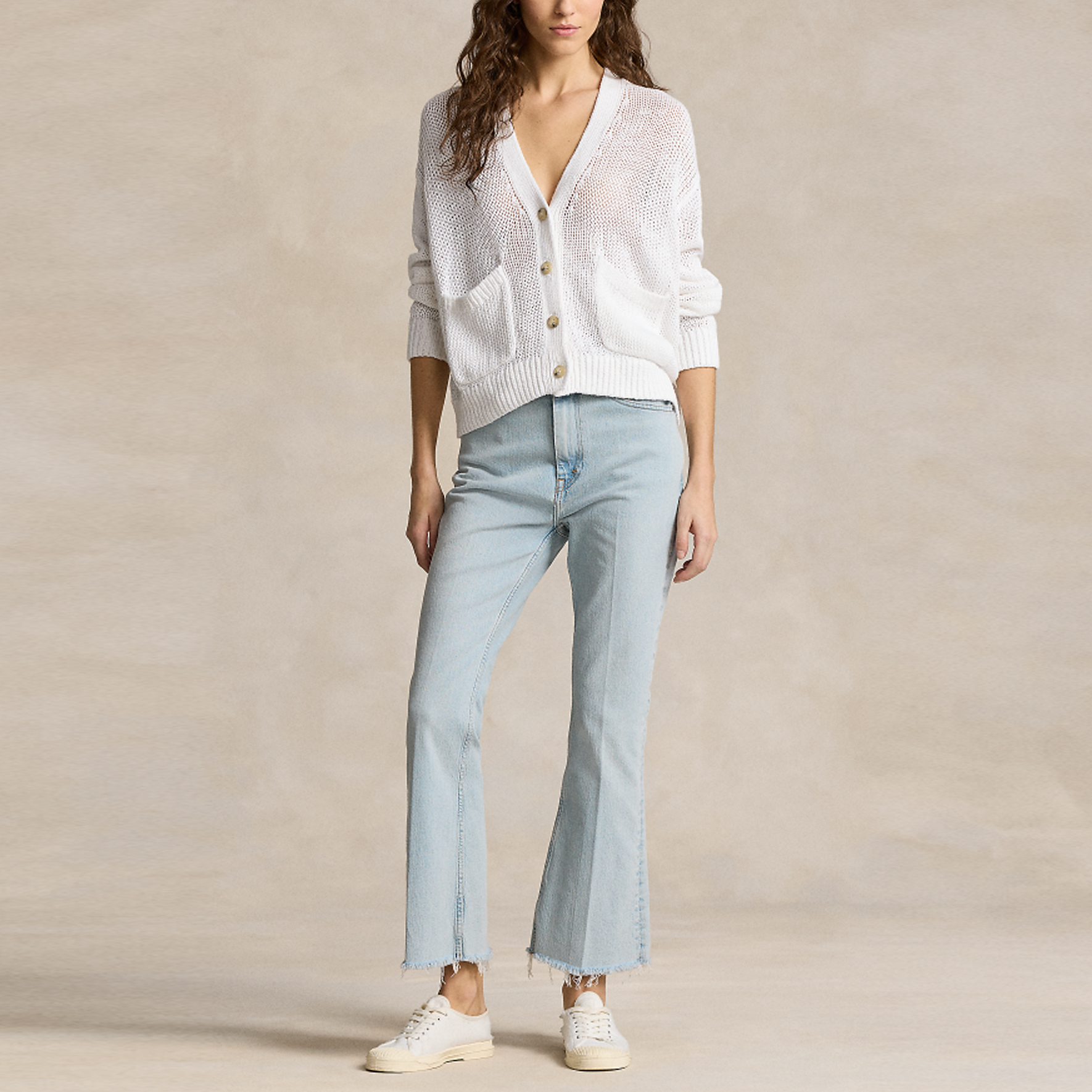 (Women) Polo Ralph Lauren SS24  White V-Neck Button-Up Loose Knit Cardigan. WMPOSWENDW20266-100 圖 3