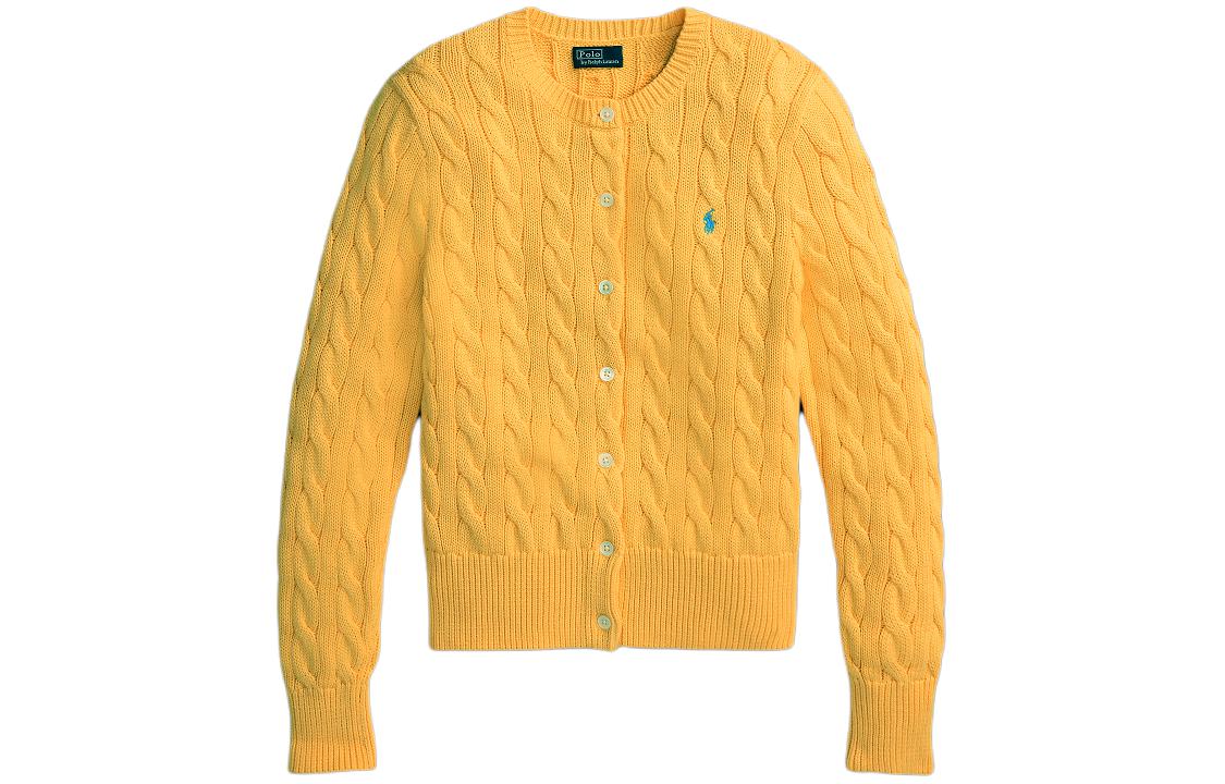(Women) Polo Ralph Lauren SS24  Yellow Knit Cardigan with Logo Embroidery. WMPOSWENDW20264-700