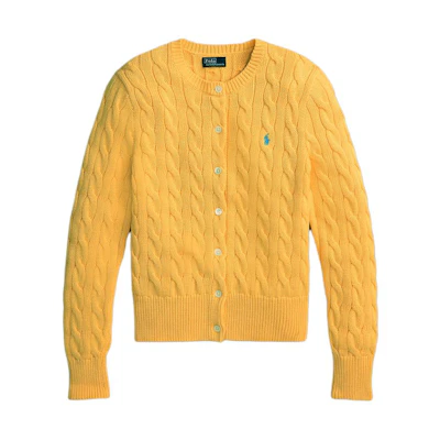 (Women) Polo Ralph Lauren SS24 Yellow Knit Cardigan with Logo Embroidery. WMPOSWENDW20264-700