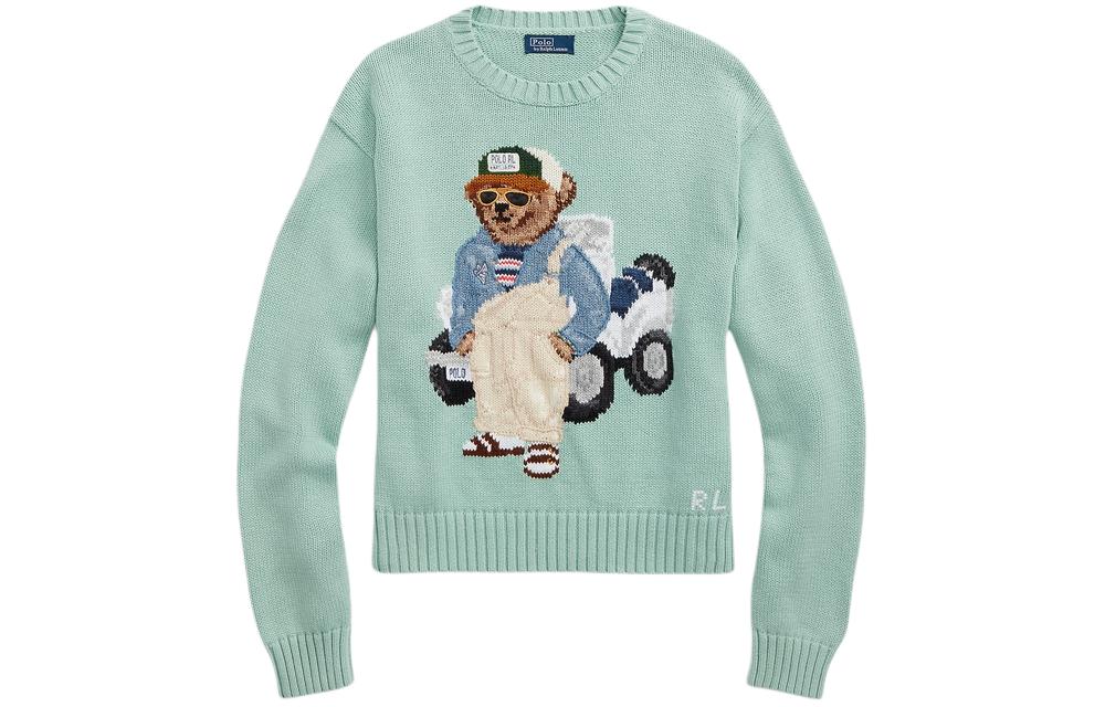 (Women) Polo Ralph Lauren SS24 Animal Intarsia Loose Knit Sweater  Celadon Green. WMPOSWENC020947-300