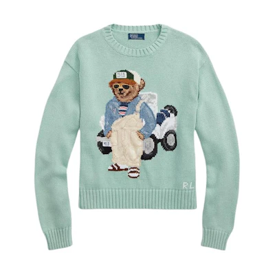 (Women) Polo Ralph Lauren SS24 Animal Intarsia Loose Knit Sweater Celadon Green. WMPOSWENC020947-300