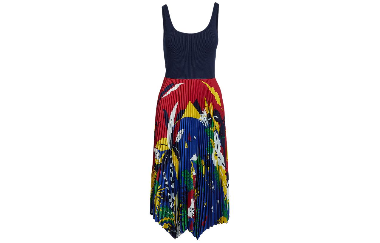 (Women) Polo Ralph Lauren SS24 Floral Knit Pleated Midi Sleeveless Dress Women Multicolor WMPODRSNFA20615-600