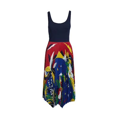 (Women) Polo Ralph Lauren SS24 Floral Knit Pleated Midi Sleeveless Dress Women Multicolor WMPODRSNFA20615-600