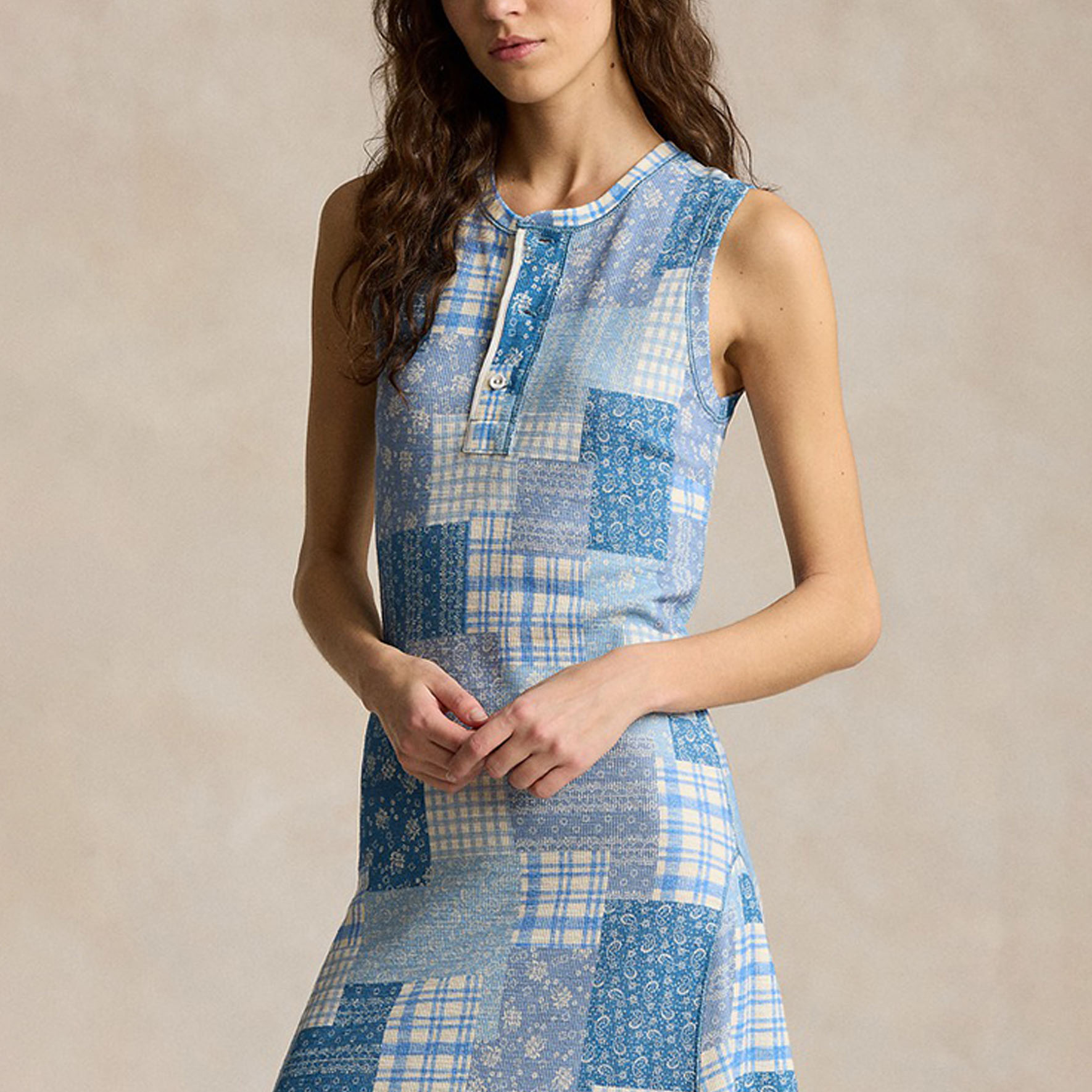 Purchase (W) ポロ ラルフ ローレン SS24 パッチワーク ノースリーブ Aラインワンピース レディース マルチカラー WMPODRSNFA20665-400