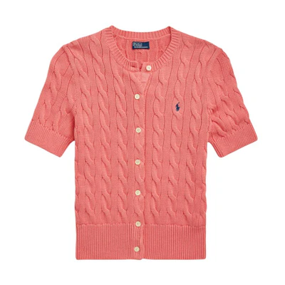 (Women) Polo Ralph Lauren SS24 Pink Slim Fit Knit Short Sleeve Cardigan for Women. WMPOSWENDW20261-670