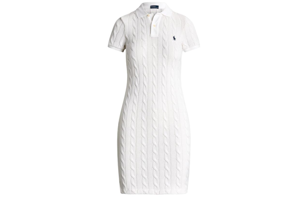 Order (W) Polo Ralph Lauren SS24 Vestido Ajustado Punto Trenzado Logo Pony Mujer Blanco. WMPODRSNFA20662-100