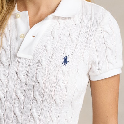 (Women) Polo Ralph Lauren SS24 Slim Fit Cable Knit Pony Logo Dress Women White. WMPODRSNFA20662-100 Details for (Women) Polo Ralph Lauren SS24 Slim Fit Cable Knit Pony Logo Dress Women White. WMPODRSNFA20662-100