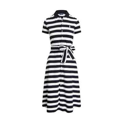(Women) Polo Ralph Lauren SS24 Striped Casual A-Line Midi Short Sleeve Dress Women Multi-color WMPODRSNFA20644-001