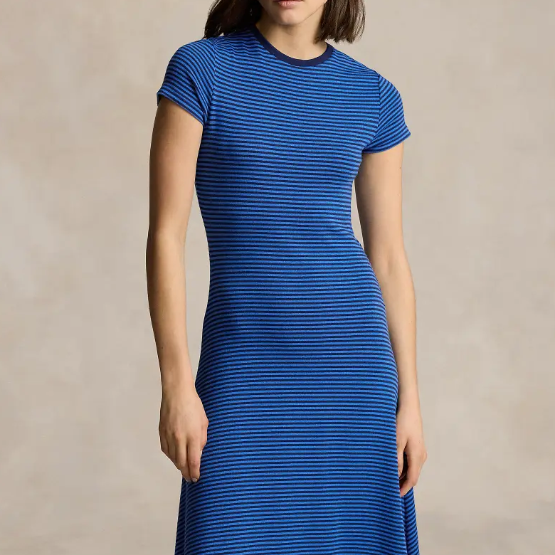 Purchase (W) Vestido Midi a Rayas Polo Ralph Lauren SS24 Mujer - Azul Oscuro. WMPODRSNFA20664-400