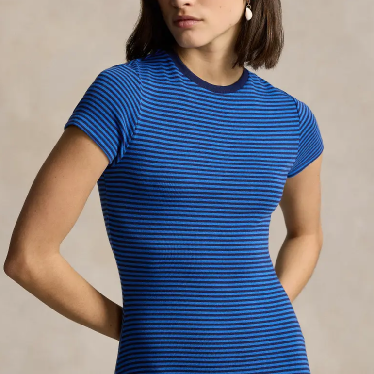 Details for (W) Vestido Midi a Rayas Polo Ralph Lauren SS24 Mujer - Azul Oscuro. WMPODRSNFA20664-400
