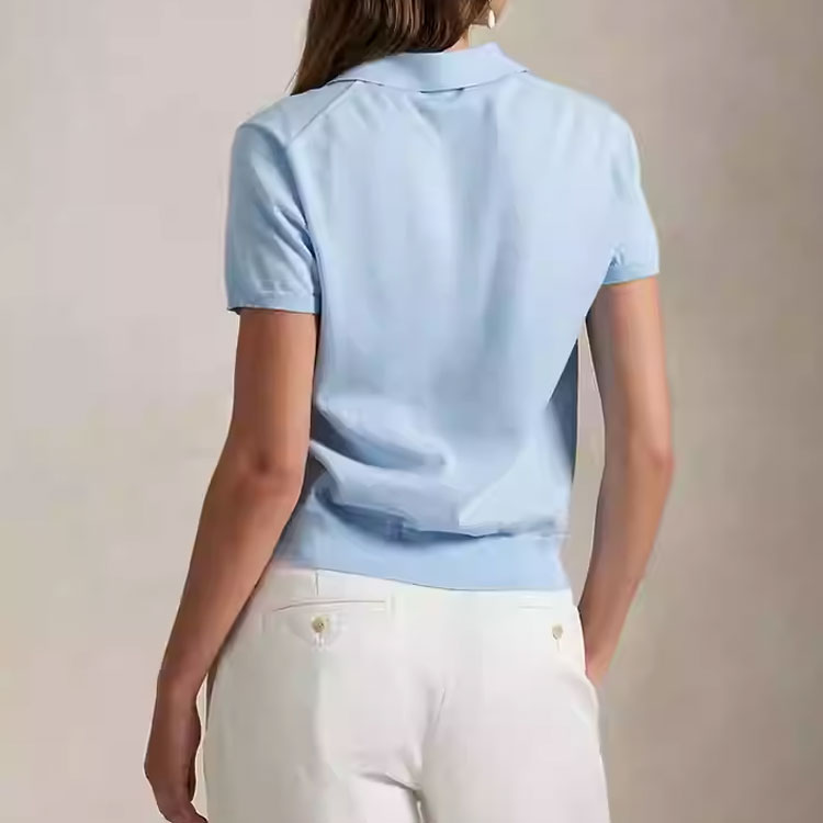 Shop (W) Polo Ralph Lauren SS25 Biru Baju Pendek Berbutang Rajut Kardigan. WMPOSWENDW20402-400