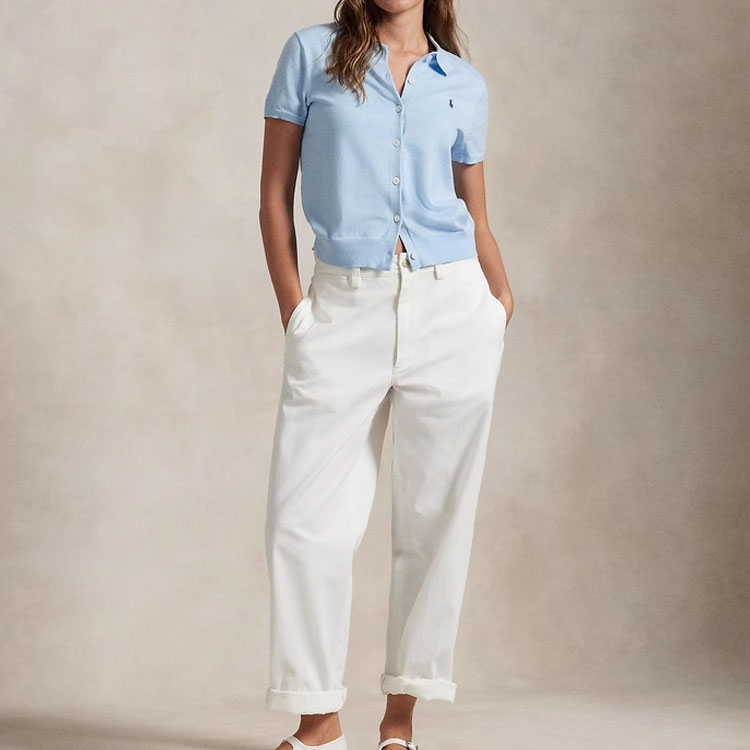 Purchase (W) Polo Ralph Lauren SS25 Biru Baju Pendek Berbutang Rajut Kardigan. WMPOSWENDW20402-400