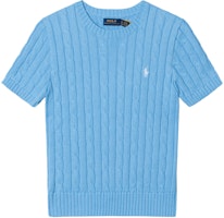 (Women) Polo Ralph Lauren SS25 Cable Knit Crewneck Tee with Pony Logo in Blue. 211910987-037 (Women) Polo Ralph Lauren SS25 Cable Knit Crewneck Tee with Pony Logo in Blue. 211910987-037