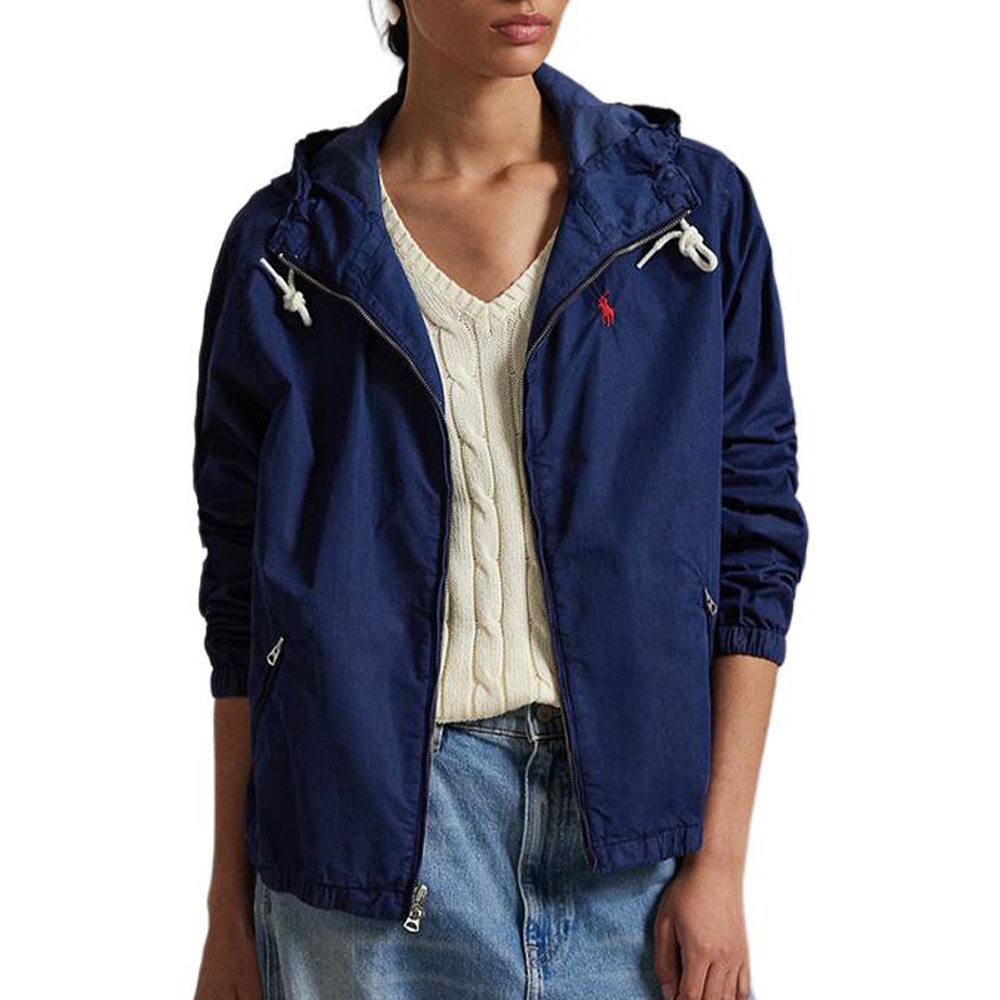 Shop (W) Polo Ralph Lauren SS25 宽松版棉质连帽夹克 深蓝色. WMPOOTWN5A20089-410