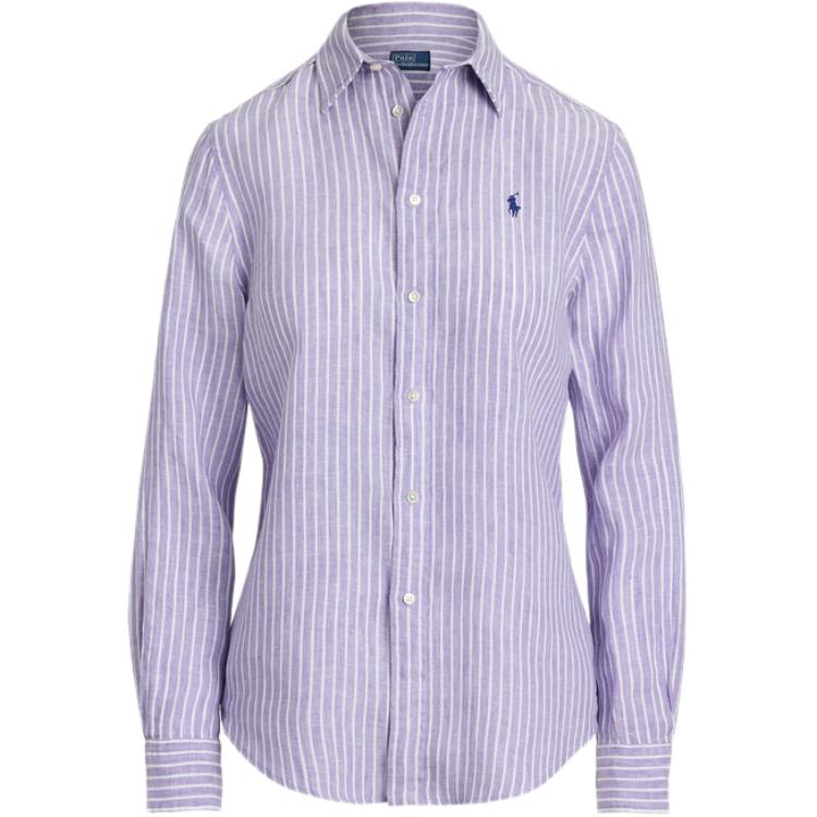 (Women) Polo Ralph Lauren SS25  Purple Striped Linen Long-Sleeve Shirt. WMPOSHTNDO20751-500