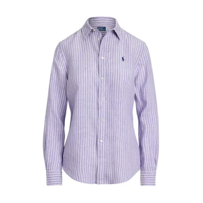 (Women) Polo Ralph Lauren SS25 Purple Striped Linen Long-Sleeve Shirt. WMPOSHTNDO20751-500