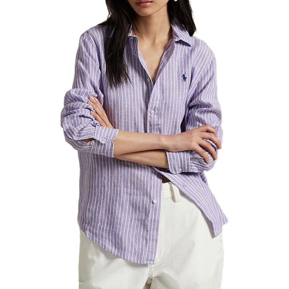 (Women) Polo Ralph Lauren SS25  Purple Striped Linen Long-Sleeve Shirt. WMPOSHTNDO20751-500 圖 3