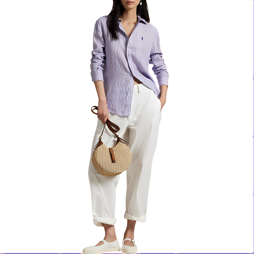 (Women) Polo Ralph Lauren SS25  Purple Striped Linen Long-Sleeve Shirt. WMPOSHTNDO20751-500 圖 5