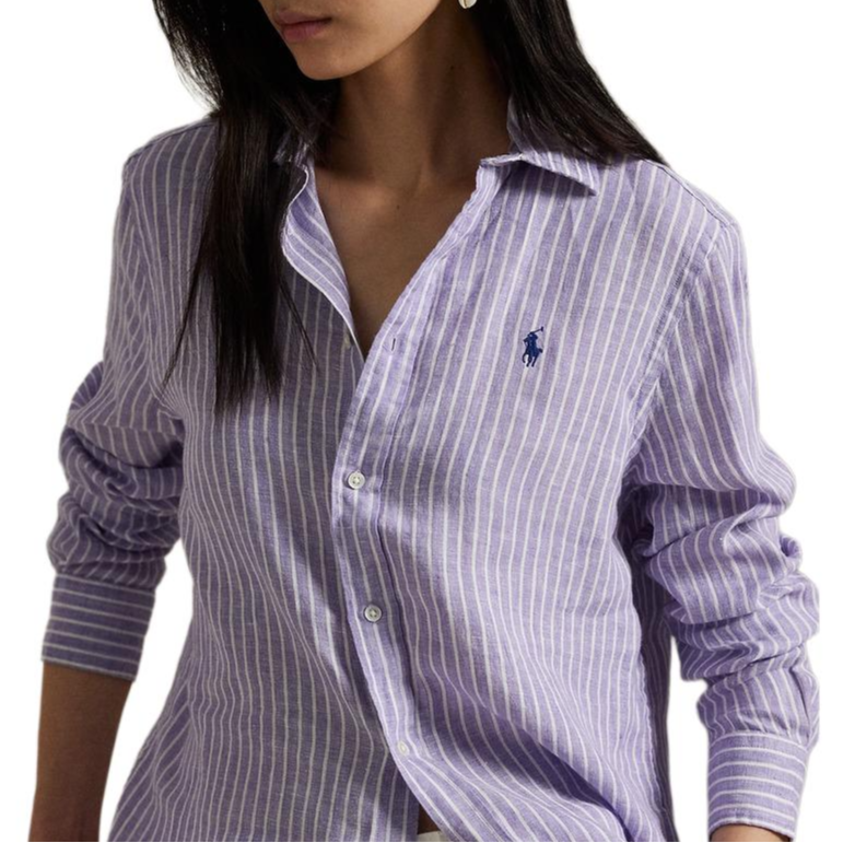 (Women) Polo Ralph Lauren SS25  Purple Striped Linen Long-Sleeve Shirt. WMPOSHTNDO20751-500 圖 6