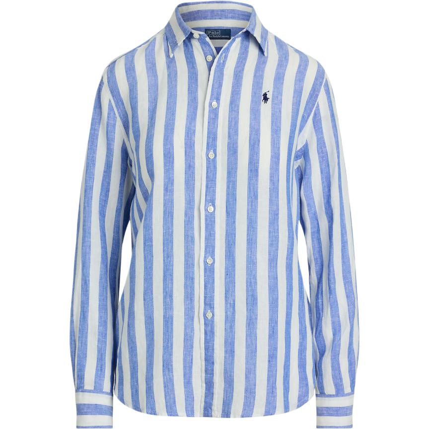 (Women) Polo Ralph Lauren SS25  Striped Linen Long-Sleeve Shirt with Pony Logo. MPOSHTNDO20827-400