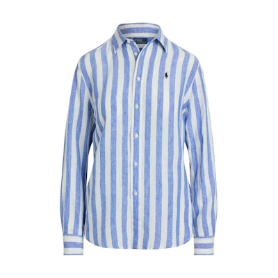 (Women) Polo Ralph Lauren SS25 Striped Linen Long-Sleeve Shirt with Pony Logo. MPOSHTNDO20827-400