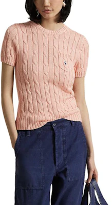 (W) Polo Ralph Lauren SS25 Suéter Ajustado Manga Corta Mujer Rosa Claro Cableado 211895379017 Order (W) Polo Ralph Lauren SS25 Suéter Ajustado Manga Corta Mujer Rosa Claro Cableado 211895379017