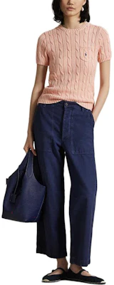 (W) Polo Ralph Lauren SS25 Suéter Ajustado Manga Corta Mujer Rosa Claro Cableado 211895379017 Lookbook (W) Polo Ralph Lauren SS25 Suéter Ajustado Manga Corta Mujer Rosa Claro Cableado 211895379017
