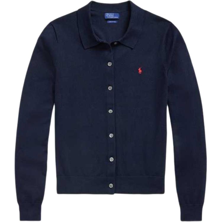 (Women) Polo Ralph Lauren SS25 Solid Pony Embroidered Button-Up Knit Sweater Women Navy. WMPOSWENDW20353-400