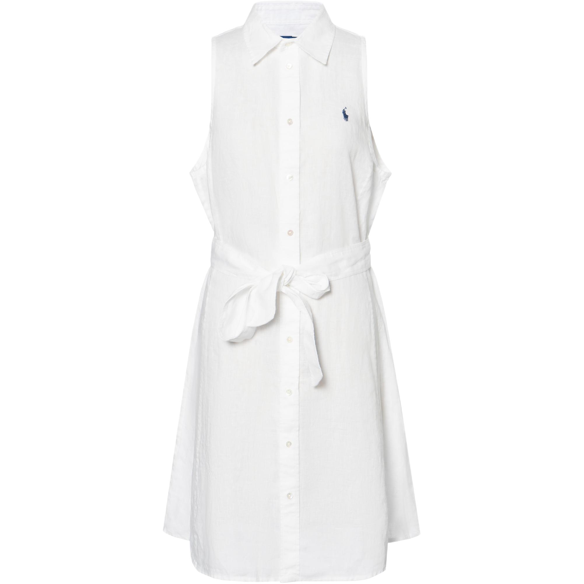 (Women) Polo Ralph Lauren SS26  White Linen A-Line Sleeveless Shirt Dress 211B21321-003
