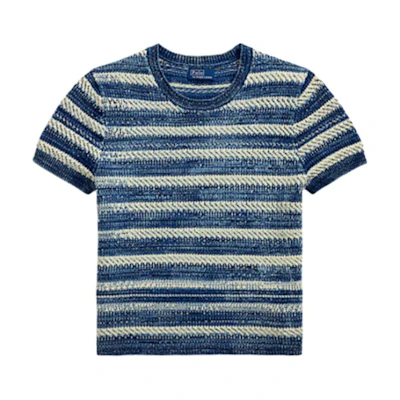 (Women) Polo Ralph Lauren Striped Crew Neck Short Sleeve Sweater Blue WMPOSWENC021231999