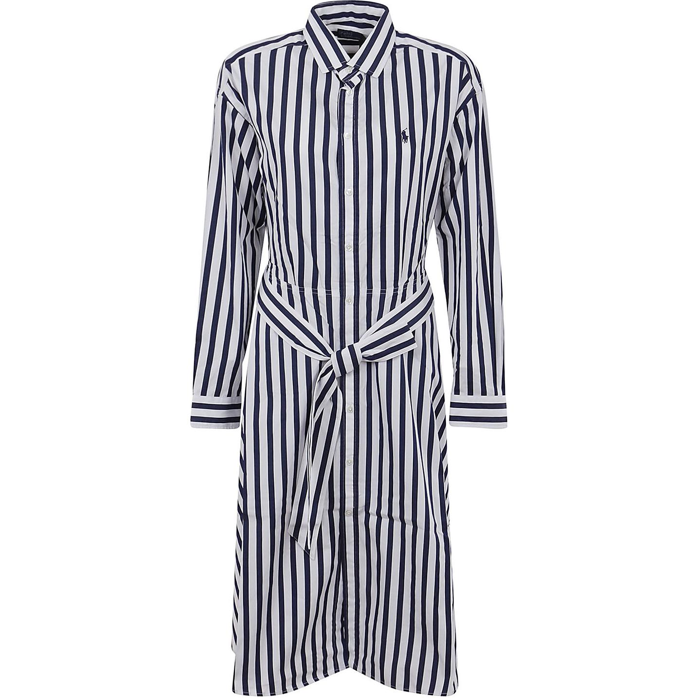 (Women) Polo Ralph Lauren Striped Logo Embroidered Long Sleeve Polo Dress  Blue 211891428-001