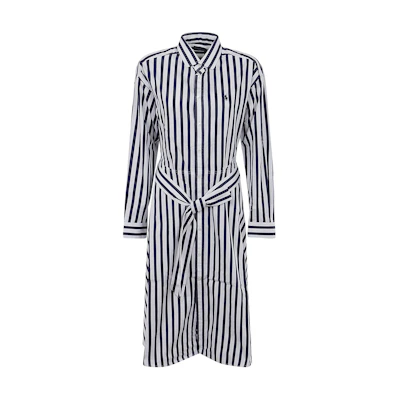 (Women) Polo Ralph Lauren Striped Logo Embroidered Long Sleeve Polo Dress Blue 211891428-001