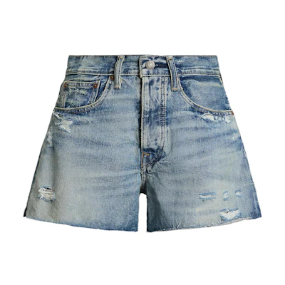 (Women) Polo Ralph Lauren Washed Distressed Five-Pocket Denim Shorts Women Blue. 211963529-001