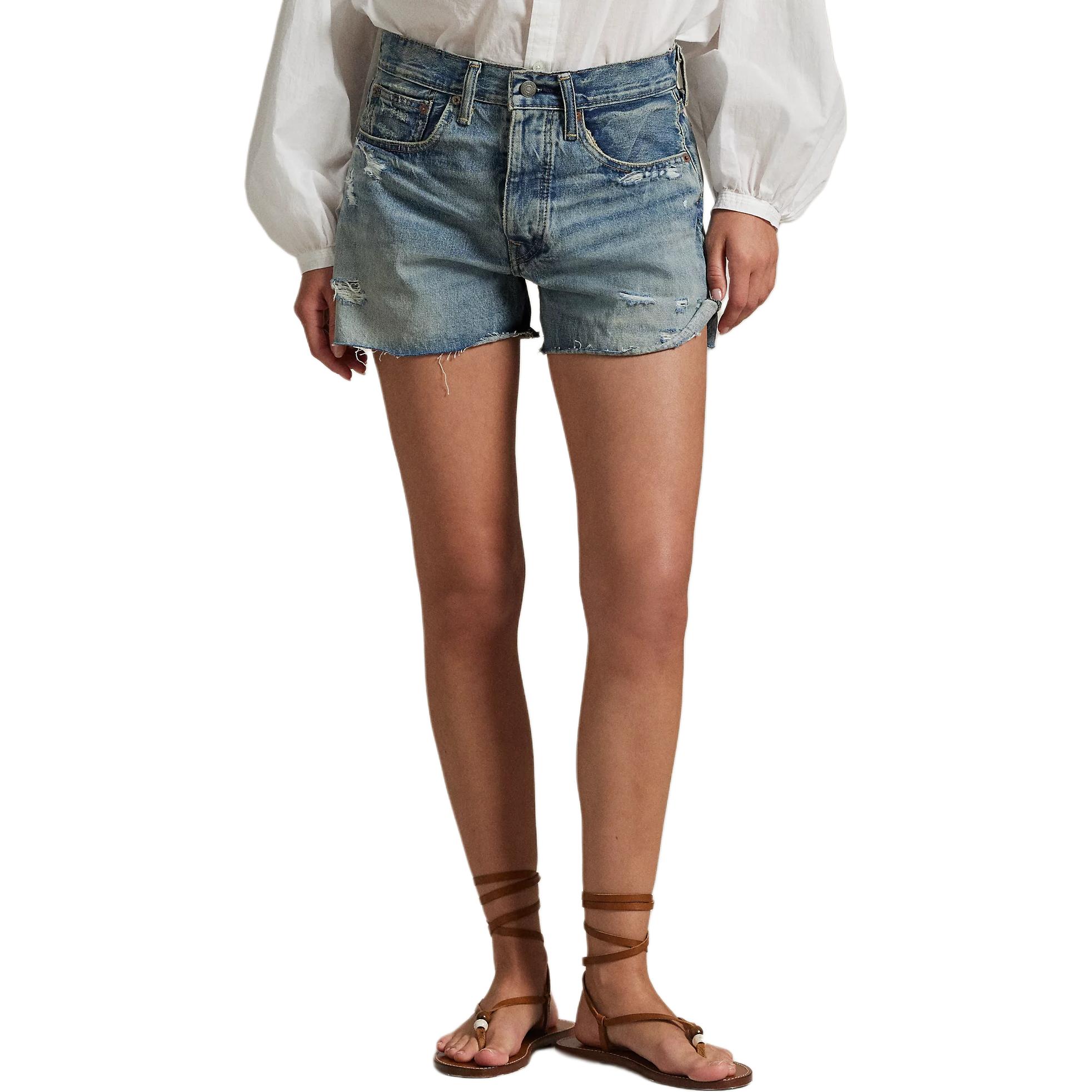 Lookbook (W) ポロラルフローレン ウォッシュ加工 デニムショーツ レディース ブルー. 211963529-001