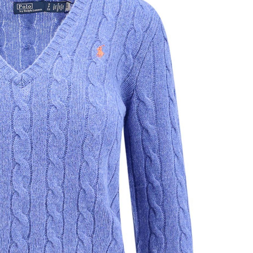 Cheap (W) Polo Ralph Lauren 女款藍色羊絨V領麻花針織毛衣 211910422-020