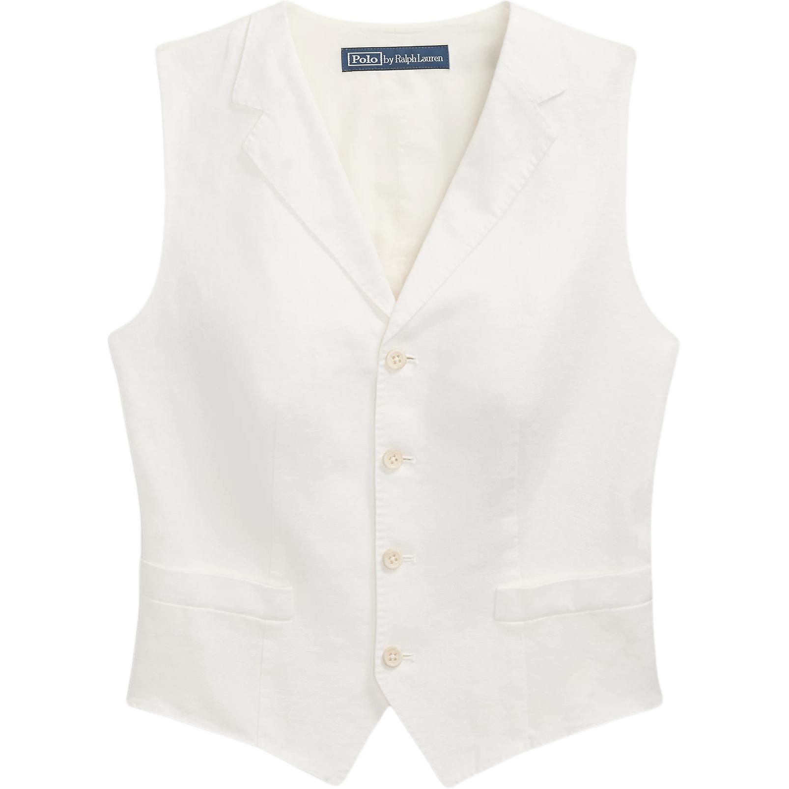 (Women) Polo Ralph Lauren Women’s Slim Fit Solid V-Neck Linen Sleeveless Tank Top White 211965038-001