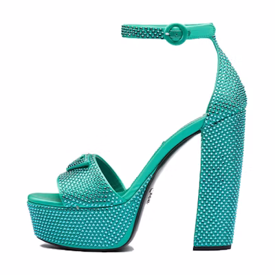 (W) Prada 135mm Crystal Platform Sandals Absinthe Satin