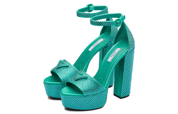Order (W) Prada 135mm Crystal Platform Sandals Absinthe Satin - Selipar Satin Kristal 1XP53B_2AWL_F0MYE_F_135