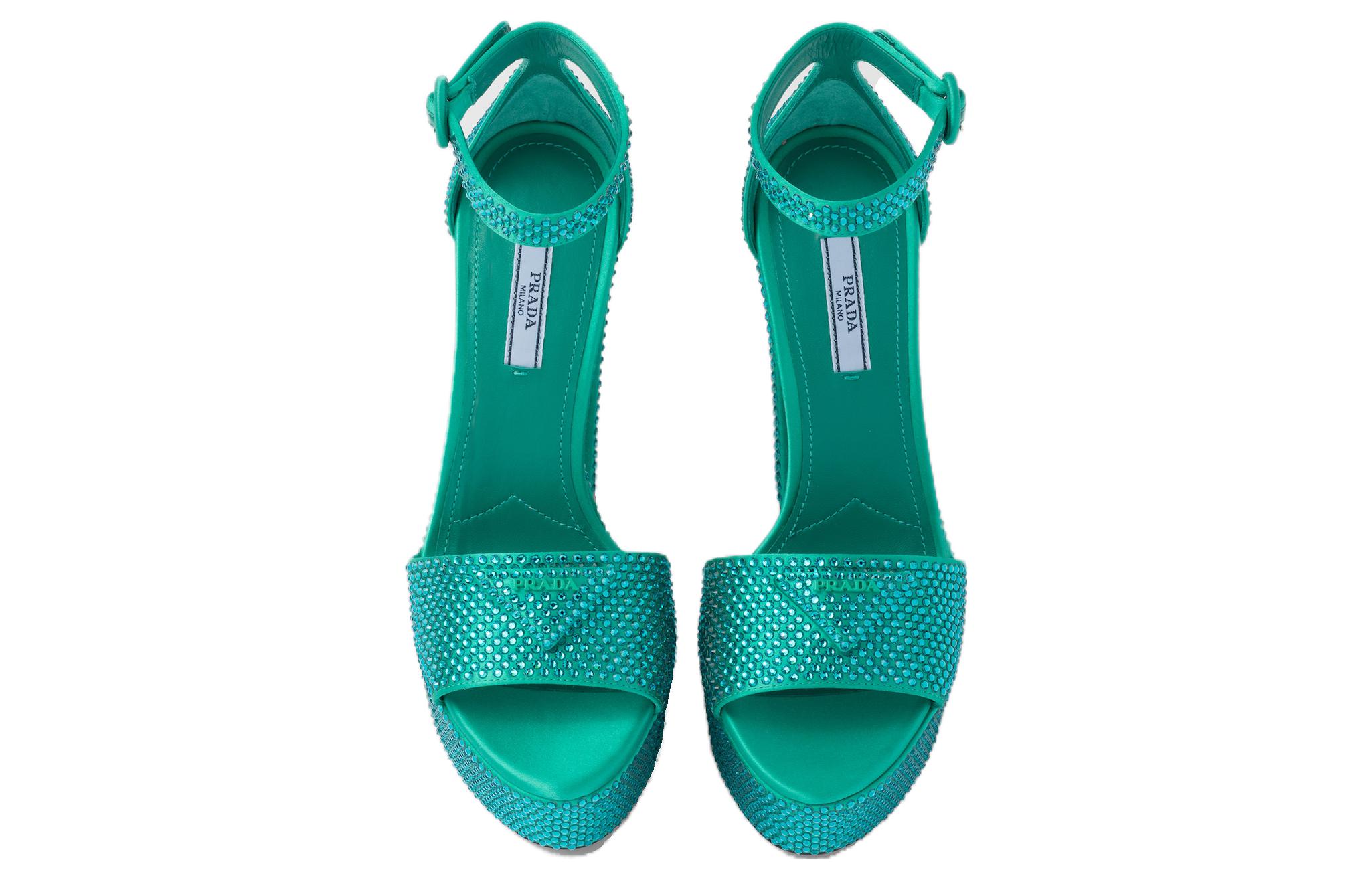 Lookbook (W) Sandales à Plateforme Prada 135mm Cristal Satin Absinthe 1XP53B_2AWL_F0MYE_F_135