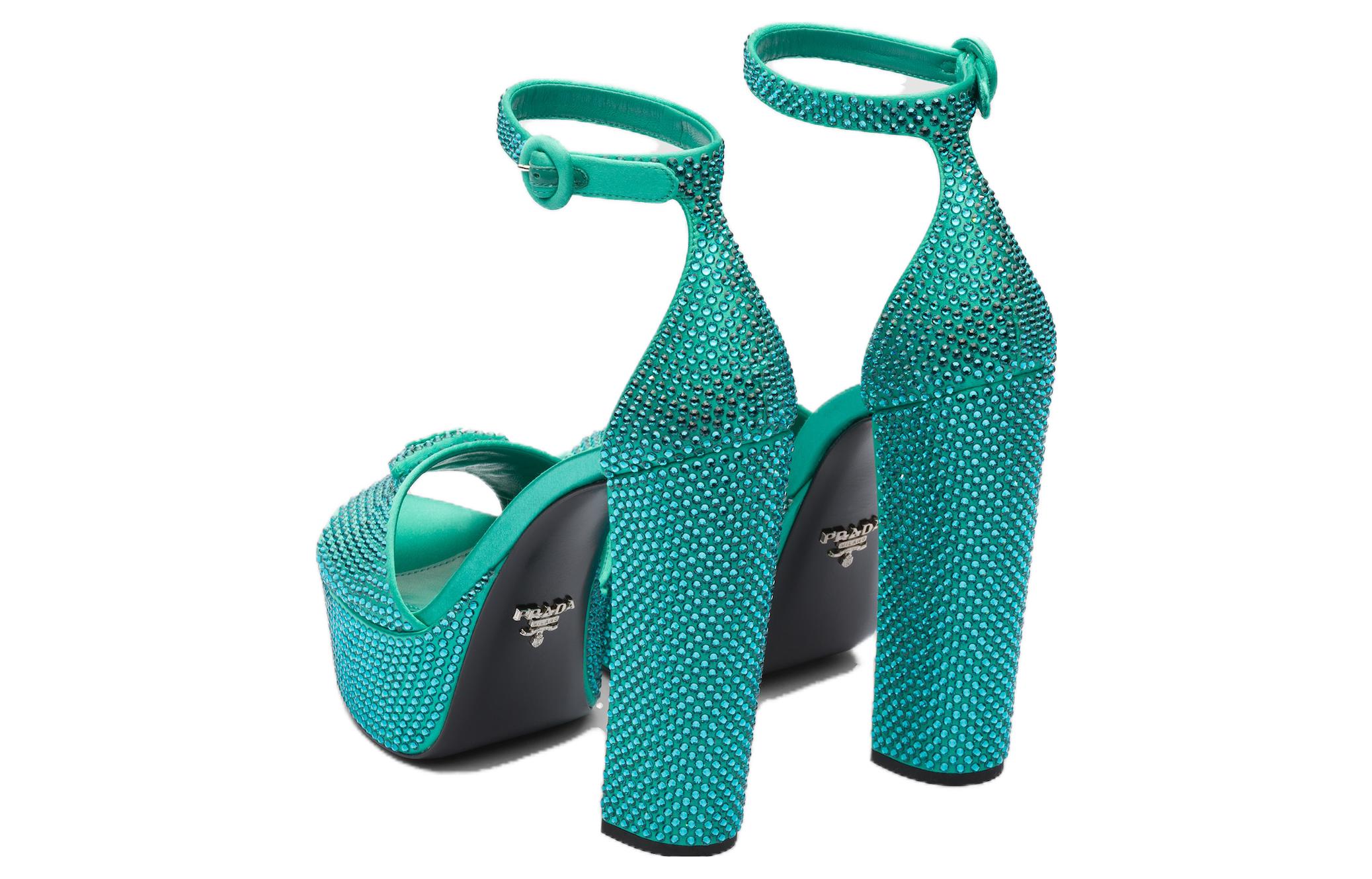 Shop (W) Sandales à Plateforme Prada 135mm Cristal Satin Absinthe 1XP53B_2AWL_F0MYE_F_135
