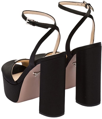 PRADA 绸缎 搪瓷三角形logo 搭扣 時尚涼鞋 13.5cm 女款 黑色 Purchase PRADA 绸缎 搪瓷三角形logo 搭扣 時尚涼鞋 13.5cm 女款 黑色